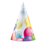 8 Party Cone Hats Balloons Paper Height 16.2 cm