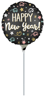 9" Confetti Satin New Year Foil Balloon A15 Bulk 23 cm