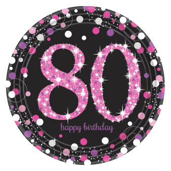8 Plates 80 Sparkling Celebrations Paper Round Pink Prismatic 22.8 cm