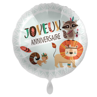 Standard Joyeux Anniversaire Animals Foil Balloon round C40 packaged 43cm