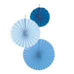 3 Fan Decorations Sky Blue Paper 18 cm / 30 cm / 38 cm