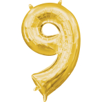 MiniShape Number 9 Gold Foil Balloon L16 Packaged 20cm x 35c
