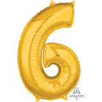 Mid Size Number 6 Gold Foil Balloon L26 Packaged 43cm x 66cm