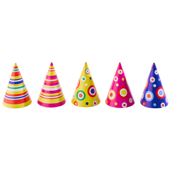 Party Cone Hats Dots & Stripes Assorted Paper Height 16 cm