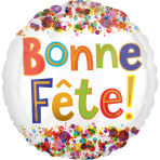 Standard Bonne Fête Watercolor Dots Foil Balloon S40 packaged