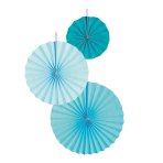 3 Fan Decorations Aqua Glamor Paper 18 cm / 30 cm / 38 cm