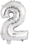 Mini Number 2 Silver Foil Balloon N16 Packaged 34 cm x 24 cm