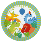 8 Plates Dino Jungle Round Paper 23 cm