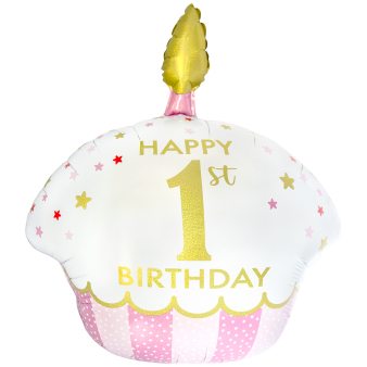 Large Shape Holographic 1st Birthday Cupcake Girl Foil Balloon H50 Packaged 66 cm x 58 cm Large Shape Holographic 1st Birthday Cupcake Girl Foil Balloon H50 Packaged 66 cm x 58 cm