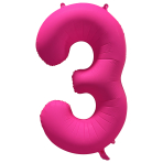 Large Number 3 Neon Pink Foil Balloon N35 Packaged 34IN 86 cm x 70 cm
