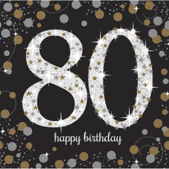 16 Napkins 80 Sparkling Celebration - Silver & Gold 33 x 33 cm