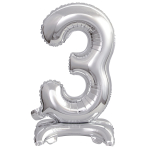 Mini Number 3 Silver Foil Balloon N16 Packaged 37 cm x 22 cm
