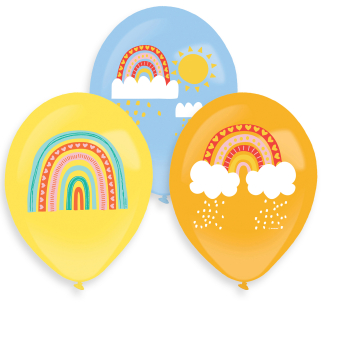 6 Latex Balloons Retro Rainbow 4 Colour Print 27.5 cm