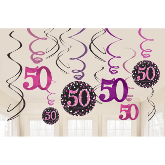 12 Swirl Decorations 50 Sparkling Celebration - Pink Foil / Paper 61 cm 12 Swirl Decorations 50 Sparkling Celebration - Pink Foil / Paper 61 cm