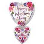 SuperShape Pressed Flowers Double Heart Foil Balloon P35 Packaged 50cm x 78cm