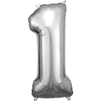 Large Number 1 Silver Foil Balloon N34 Packaged 88 cm x 38 c