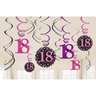 12 Swirl Decorations 18 Sparkling Celebration - Pink Foil / Paper 61 cm 12 Swirl Decorations 18 Sparkling Celebration - Pink Foil / Paper 61 cm