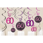 12 Swirl Decorations 60 Sparkling Celebration - Pink Foil / Paper 61 cm