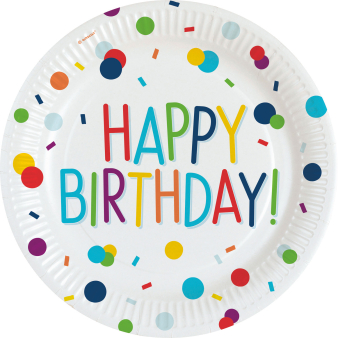 8 Plates Confetti Birthday Happy Birthday Round Paper 23 cm 8 Plates Confetti Birthday Happy Birthday Round Paper 23 cm