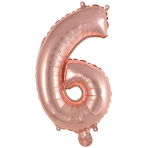Mini Number 6 Rose Gold Foil Balloon N16 Packaged 36 cm x 22 cm
