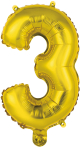 Mini Number 3 Gold Foil Balloon N16 Packaged 34 cm x 21 cm