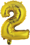 Mini Number 2 Gold Foil Balloon N16 Packaged 34 cm x 24 cm