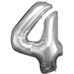Large Number 4 Silver Foil Balloon N34 Packaged 93 cm x 65 c