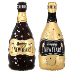 Standard Shape HNY Gold & Black Bubbly Bottle Foil Balloon S50 Packaged 25 cm x 66 cm