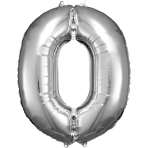 Large Number 0 Silver Foil Balloon N34 Packaged 86 cm x 70 c