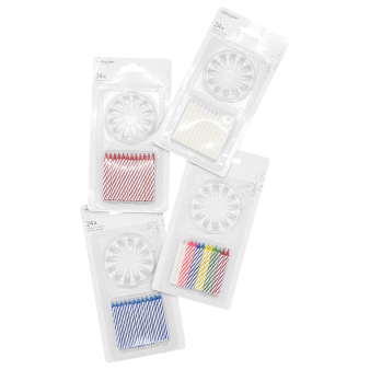 24 Spiral Candles With 12 Holders 6-Colour Assorted Height 6.3 cm 24 Spiral Candles With 12 Holders 6-Colour Assorted Height 6.3 cm