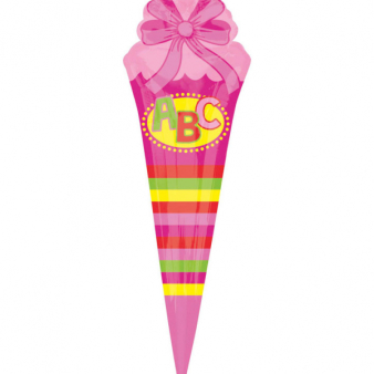 SuperShape "School Cornet - pink" Foil Balloon, P35, packed, 25 x 76 cm