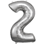 Large Number 2 Silver Foil Balloon N34 Packaged 92 cm x 57 c