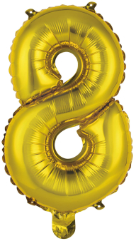 Mini Number 8 Gold Foil Balloon N16 Packaged 36 cm x 22 cm Mini Number 8 Gold Foil Balloon N16 Packaged 36 cm x 22 cm