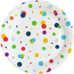 8 Plates Confetti Birthday Round Paper 23 cm
