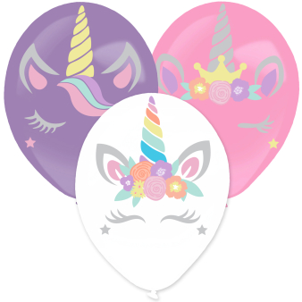3 Latex Balloons Assorted 35.5 cm with Unicorn Stickers Paper