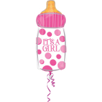 Junior Shape Baby Bottle It's a Girl Foil Balloon S50 Packaged 25 x 58 cm