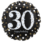 Standard Holographic Sparkling Birthday 30 Foil Balloon C55 Packaged 43 cm