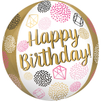 Orbz Happy Birthday Gems Foil Balloon G20 Packaged 38 cm x 40 cm