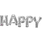 SuperShape Phrase "Happy " Silver Foil Balloon P35 Packaged 76 x 25 cm
