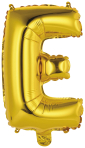Mini Letter E Gold Foil Balloon N16 Packaged 33 cm x 21 cm