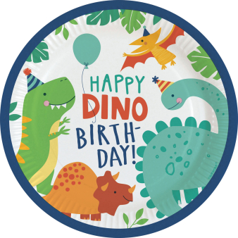 8 Plates Dino-Mite Round Paper 23 cm