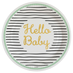 8 Plates Hello Baby Round Paper 23 cm