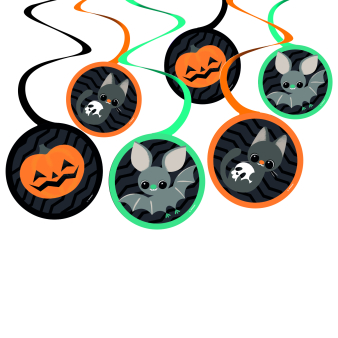 6 Swirl Decorations Cats & Bats Paper 60 cm