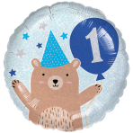 Standard Holographic 1st Birthday Cupcake Boy Foil Balloon C55 Packaged 43 cm