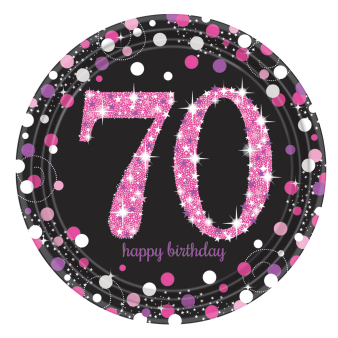 8 Plates 70 Sparkling Celebrations Paper Round Pink Prismatic 22.8cm