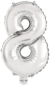 Mini Number 8 Silver Foil Balloon N16 Packaged 36 cm x 22 cm Mini Number 8 Silver Foil Balloon N16 Packaged 36 cm x 22 cm