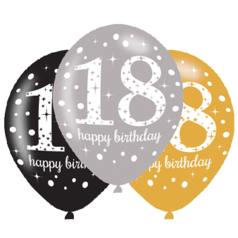 6 Latex Balloons Sparkling Birthday Age 18 27.5 cm / 11" 6 Latex Balloons Sparkling Birthday Age 18 27.5 cm / 11"