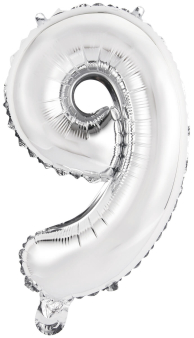 Mini Number 9 Silver Foil Balloon N16 Packaged 36 cm x 22 cm Mini Number 9 Silver Foil Balloon N16 Packaged 36 cm x 22 cm