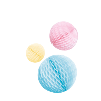 3 Honeycomb Decorations Pastel Rainbow Paper 14 cm / 18 cm / 22 cm 3 Honeycomb Decorations Pastel Rainbow Paper 14 cm / 18 cm / 22 cm