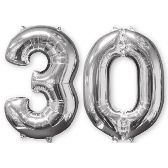 Mid Size Number Number Bunch 30 Silver Foil Balloon P56 Packaged 26"